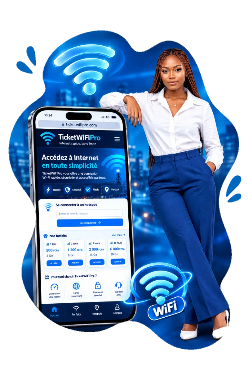 Le site TicketWiFiPro sur téléphone : forfaits et connexion à un hotspot